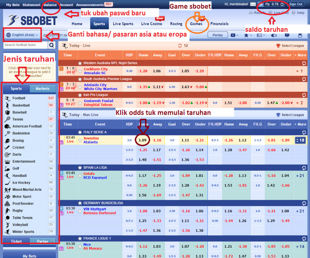 tampilan sbobet bola